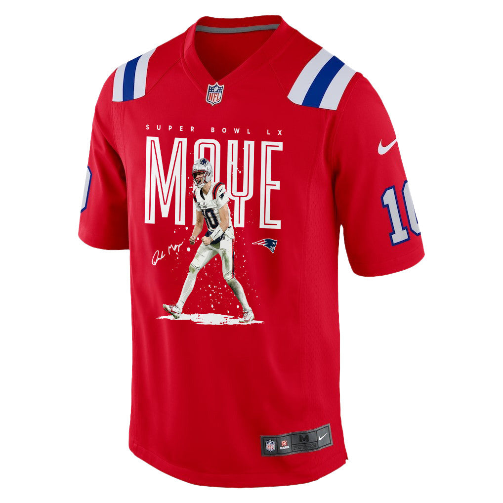 Drake Maye 10 New England Patriots Super Bowl LX Breakout Season Men Jersey – Red