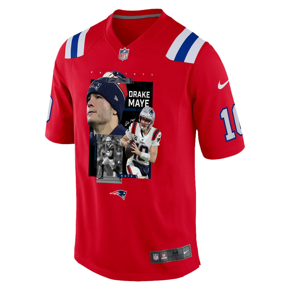 Drake Maye 10 New England Patriots Super Bowl LX Championship Run Men Jersey – Red