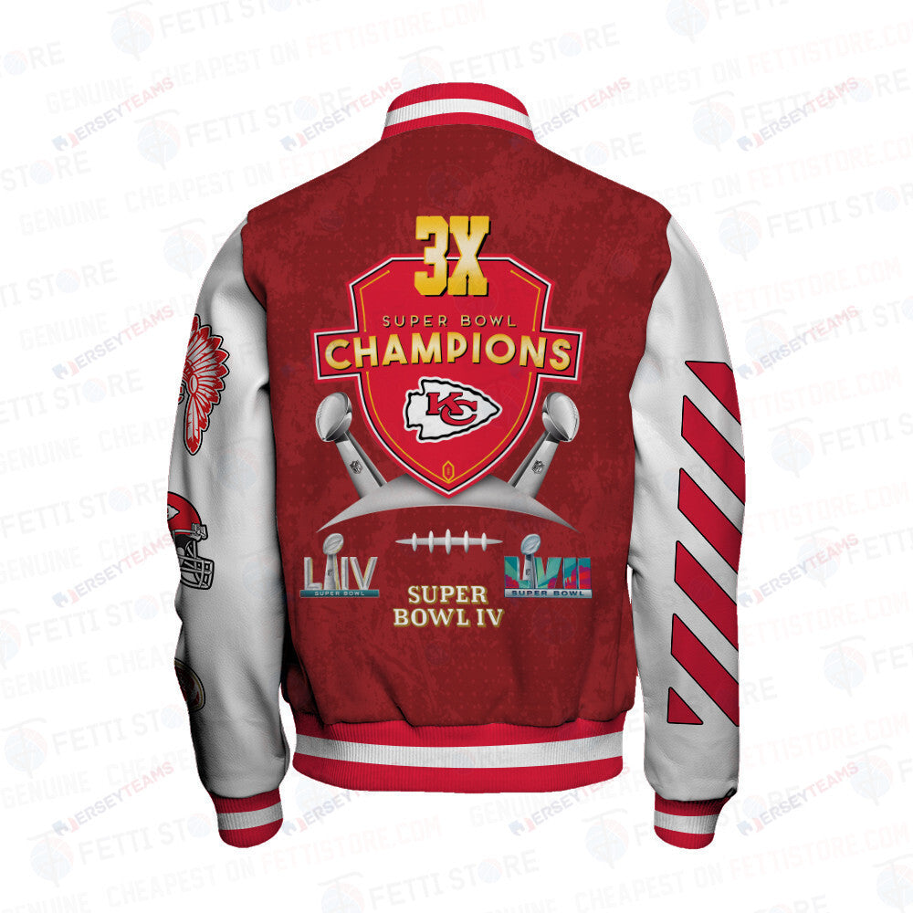 Kansas City Chiefs 3X Champions Print Varsity Jacket SFAT V9 - All-Over-Printed Jacket