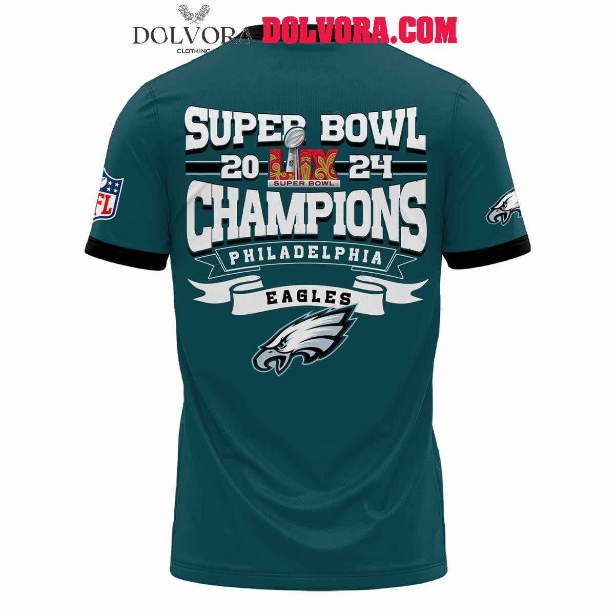 Philadelphia Eagles 2025 Fly Eagles Fly Super Bowl LIX Champions All Over Printed T-Shirt - Midnight Green