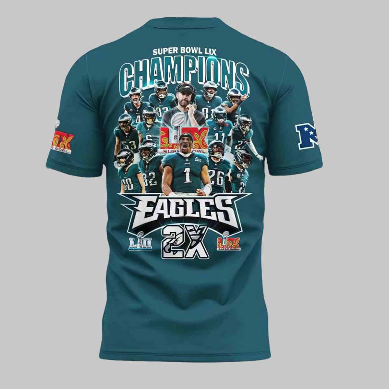 Super Bowl LIX Champions 2025 Philadelphia Eagles 2X All Over Printed T-Shirt - Midnight Green