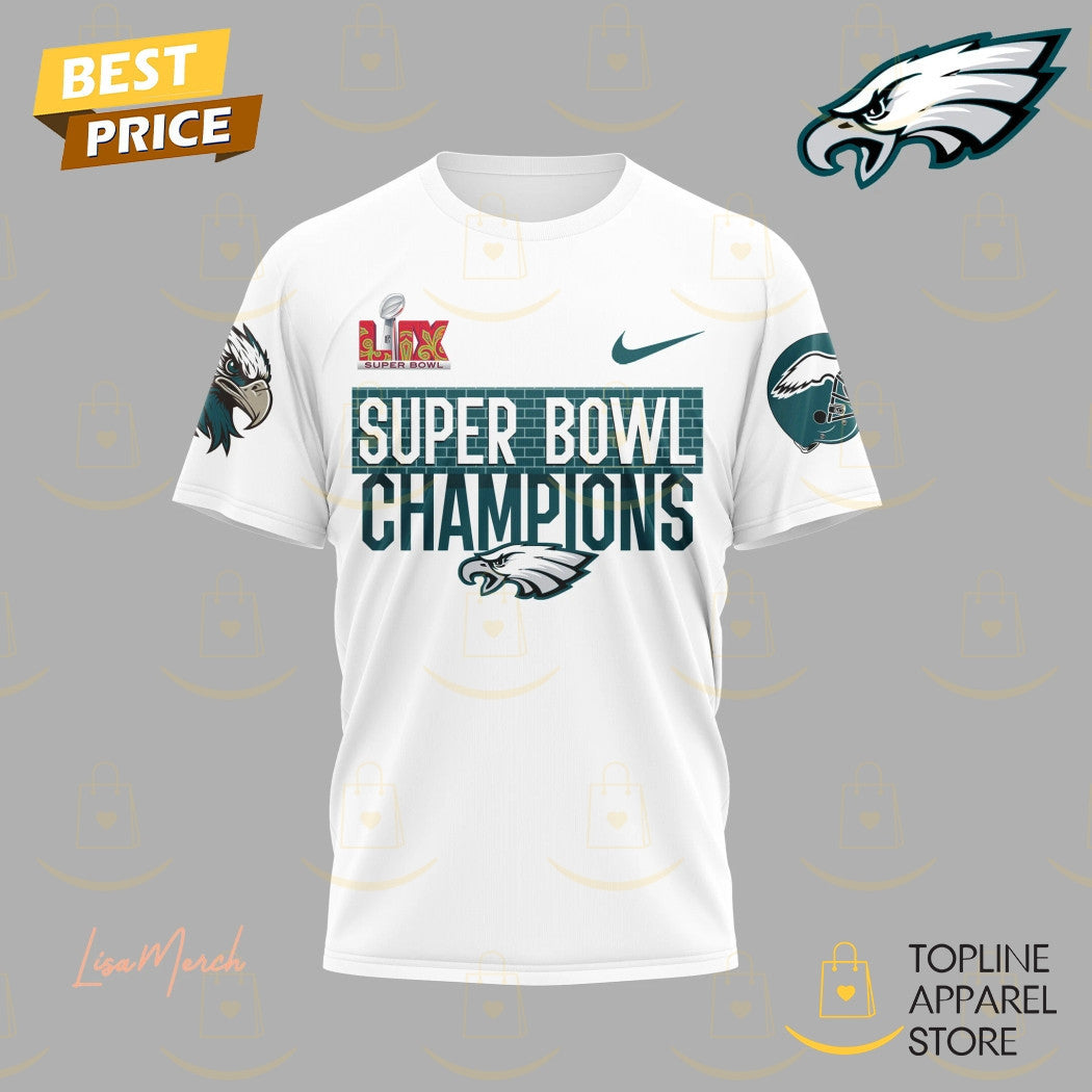 2025 Philadelphia Eagles Champions Super Bowl LIX All Over Printed T-Shirt - White