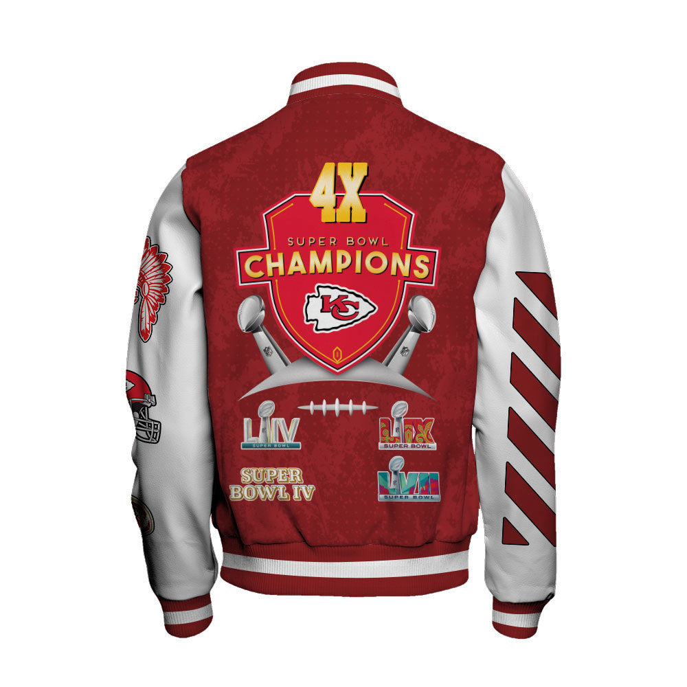 Kansas City Chiefs 4X Super Bowl LIX Champions Winning Spirit Varsity Jacket - All-Over-Printed Jacket