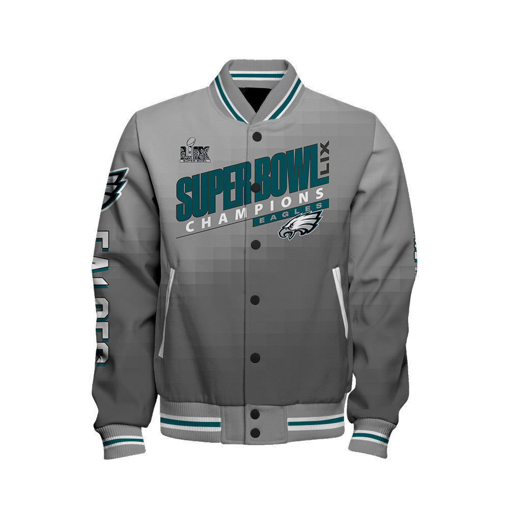 Philadelphia Eagles Super Bowl LIX Champions Counting Points Score Varsity Jacket - All-Over-Printed Jacket