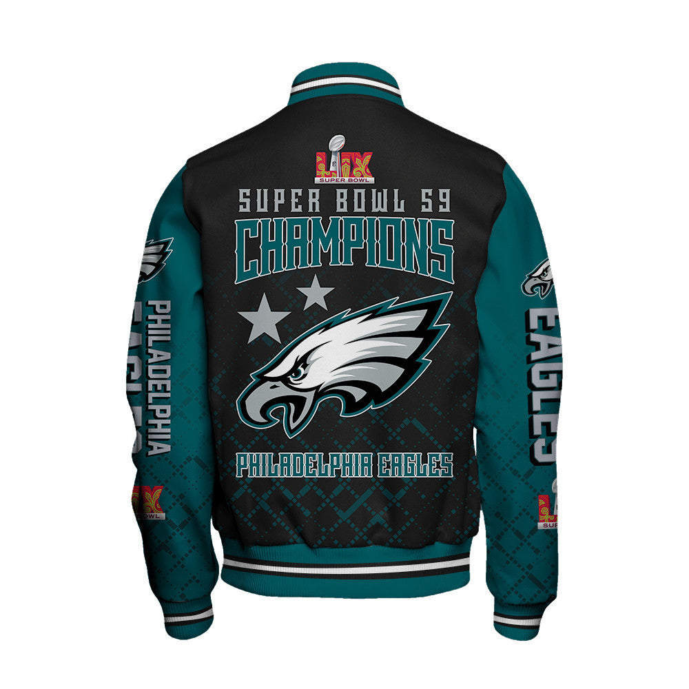 Philadelphia Eagles Super Bowl LIX Champions The Reign Begins Varsity Jacket - All-Over-Printed Jacket