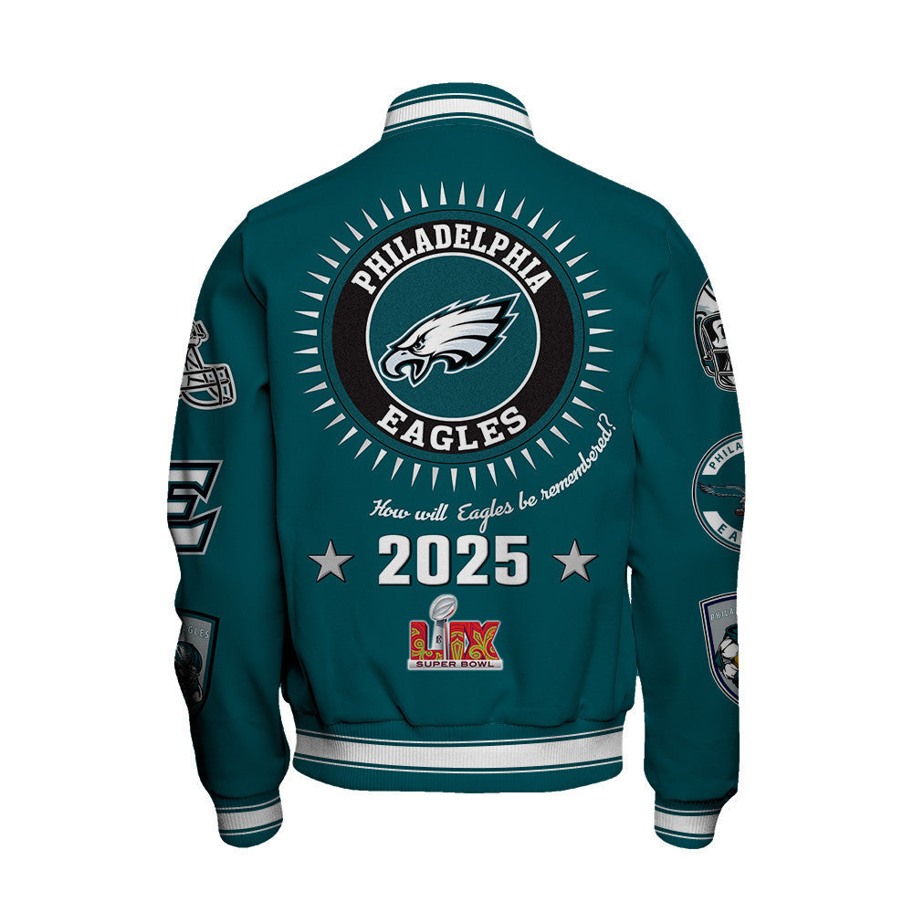 Philadelphia Eagles Super Bowl LIX Celebrate The Champions Varsity Jacket - All-Over-Printed Jacket