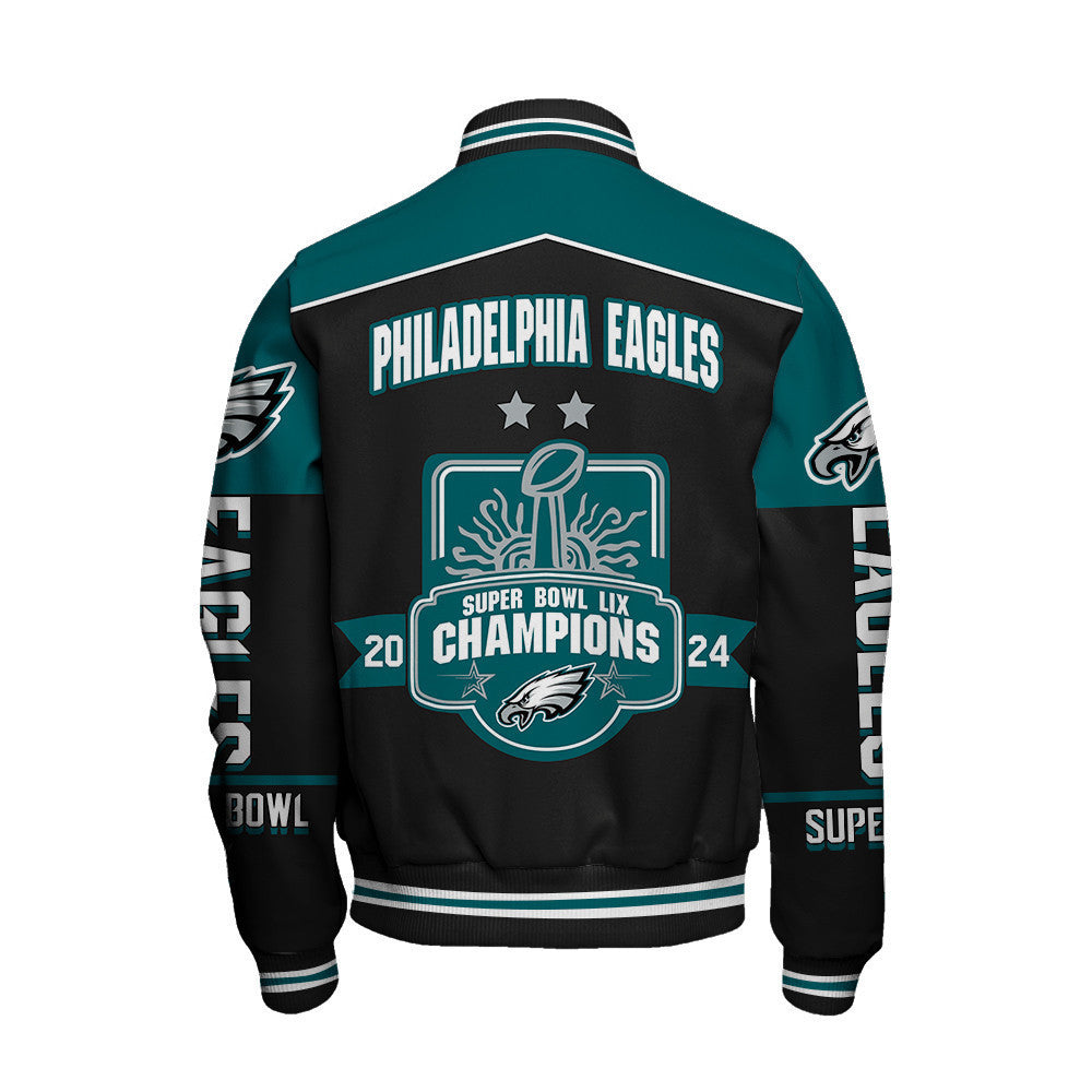 Philadelphia Eagles Super Bowl LIX Champions Shining At The Peak Of Glory Varsity Jacket - All-Over-Printed Jacket