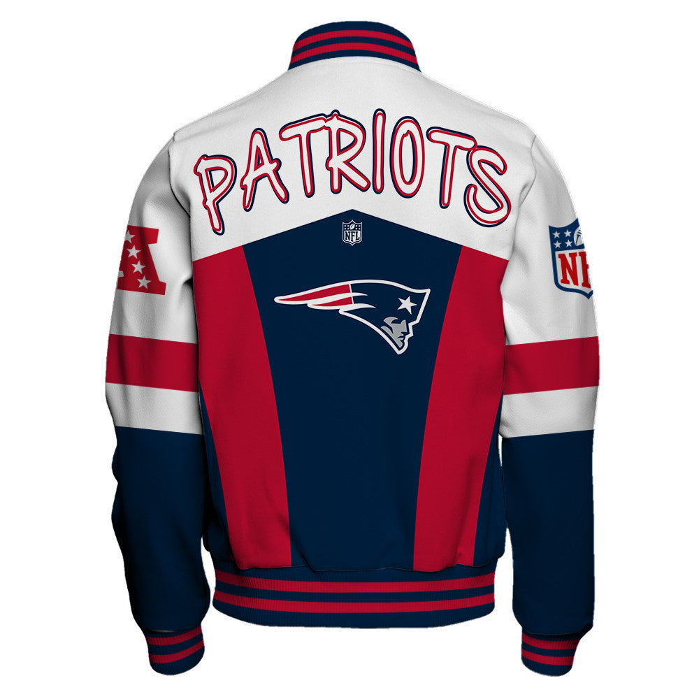New England Patriots Unique Double-Striped Cuff, Retro Style Varsity Jacket
