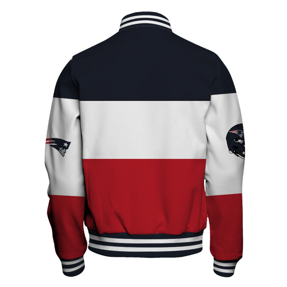 New England Patriots Three-Striped Contrast Color Design Varsity Jacket