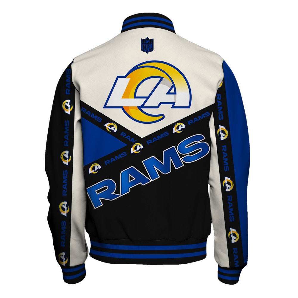 Los Angeles Rams Striped Cuffs & Logo Details Down the Sleeves Varsity Jacket