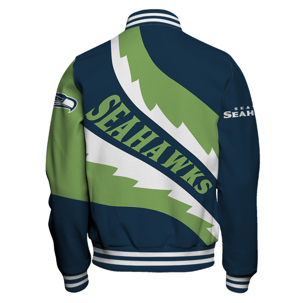 NFL Seattle Seahawks Saw Blade Pattern Football Fan Style Varsity Jacket