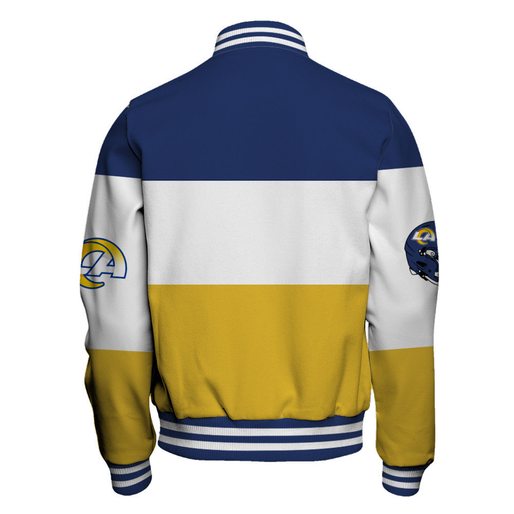 Los Angeles Rams Three-Striped Contrast Color Design Varsity Jacket