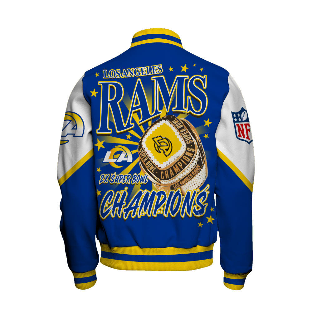 NFL Los Angeles Rams 2X Super Bowl Champions Gold Ring Varsity Jacket