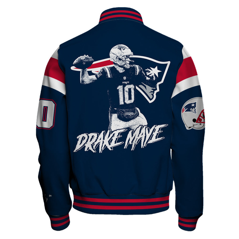Drake Maye New England Patriots NFL Retro Style Autographed Varsity Jacket
