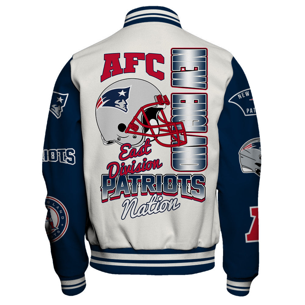 New England Patriots Nation Primary Logo Sports Night Classic Varsity Jacket