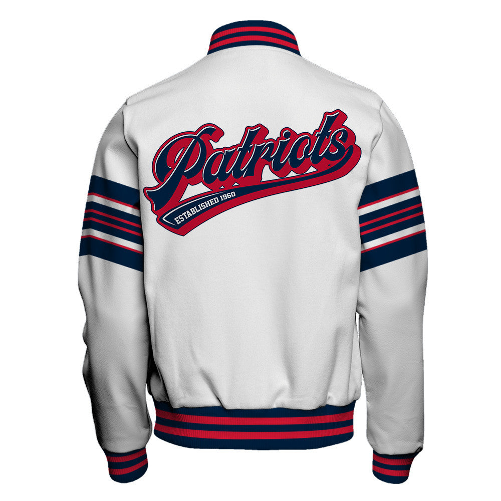 New England Patriots Classic Colorway, Bold Embroidered Art Logo Details Varsity Jacket
