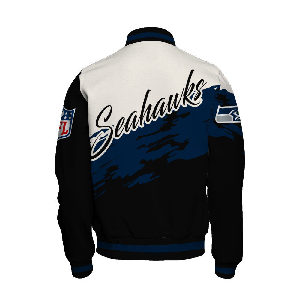 Seattle Seahawks Dynamic Color-Blocking Design and Signature Lettering Varsity Jacket
