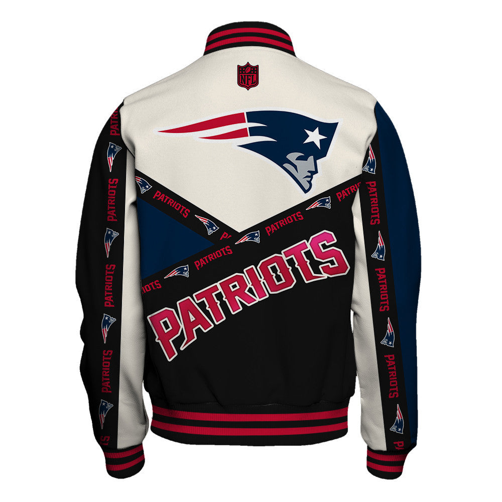 New England Patriots Striped Cuffs & Logo Details Down the Sleeves Varsity Jacket
