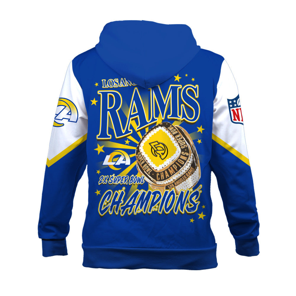 NFL Los Angeles Rams 2X Super Bowl Champions Gold Ring 3D Hoodie