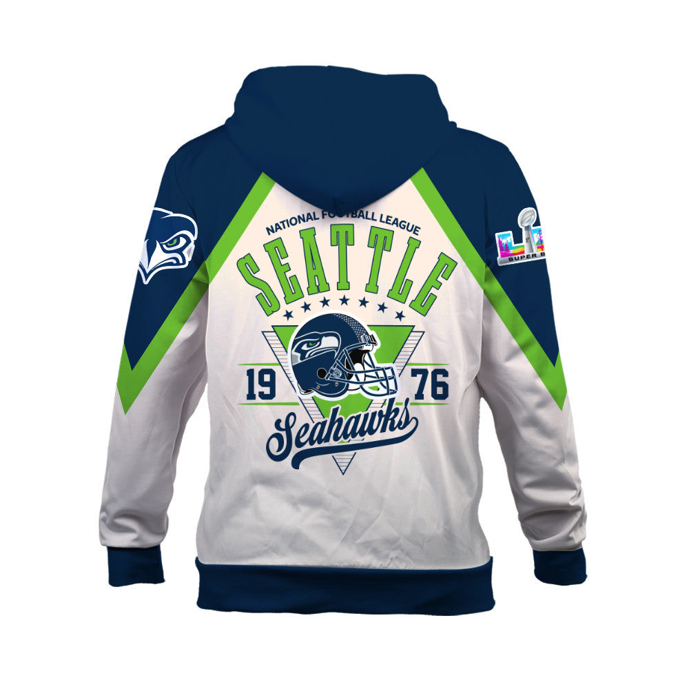 Seattle Seahawks Premium 2025 Cream Colorway 3D Zip Hoodie