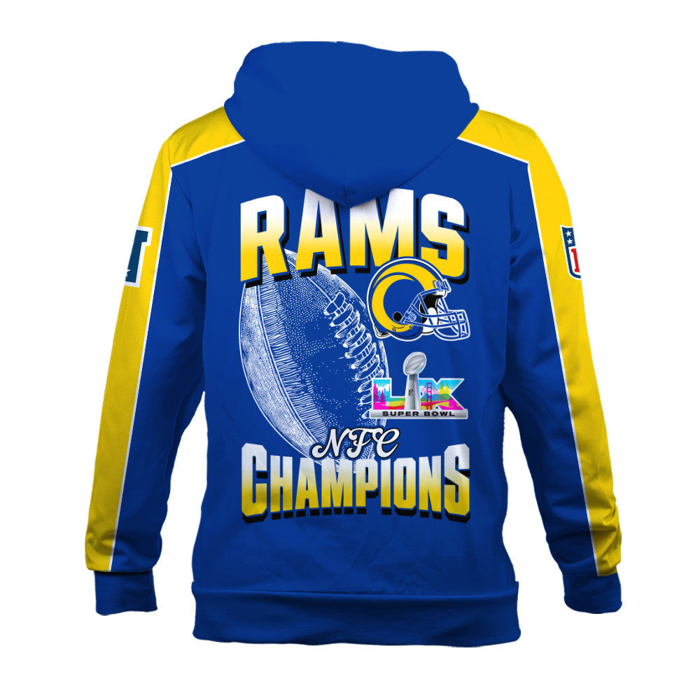 Los Angeles Rams Courage & Glory 2025 NFC Conference Champions 3D Hoodie