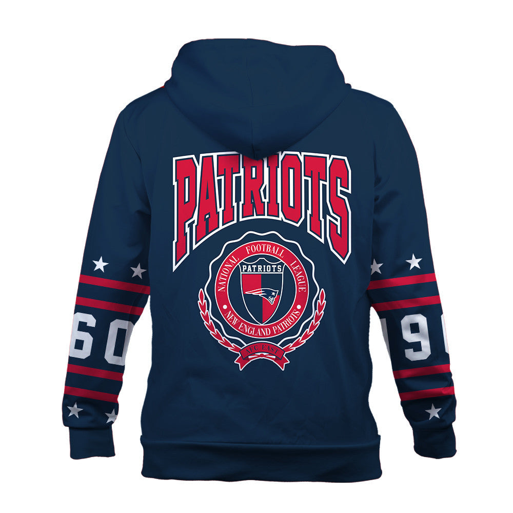New England Patriots Striped Rib-Knit Design & Foundation Anniversary Graphics 3D Zip Hoodie