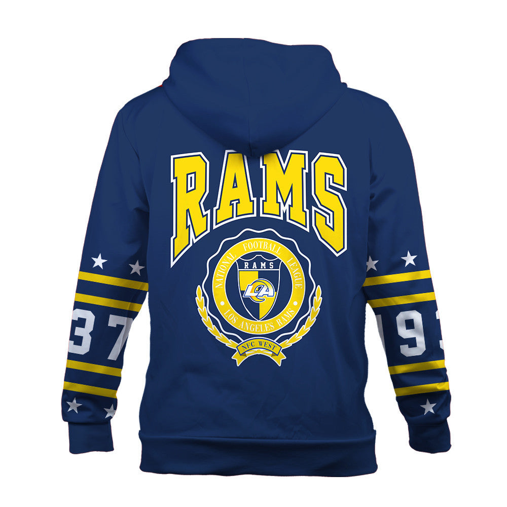 Los Angeles Rams Striped Rib-Knit Design & Foundation Anniversary Graphics 3D Zip Hoodie