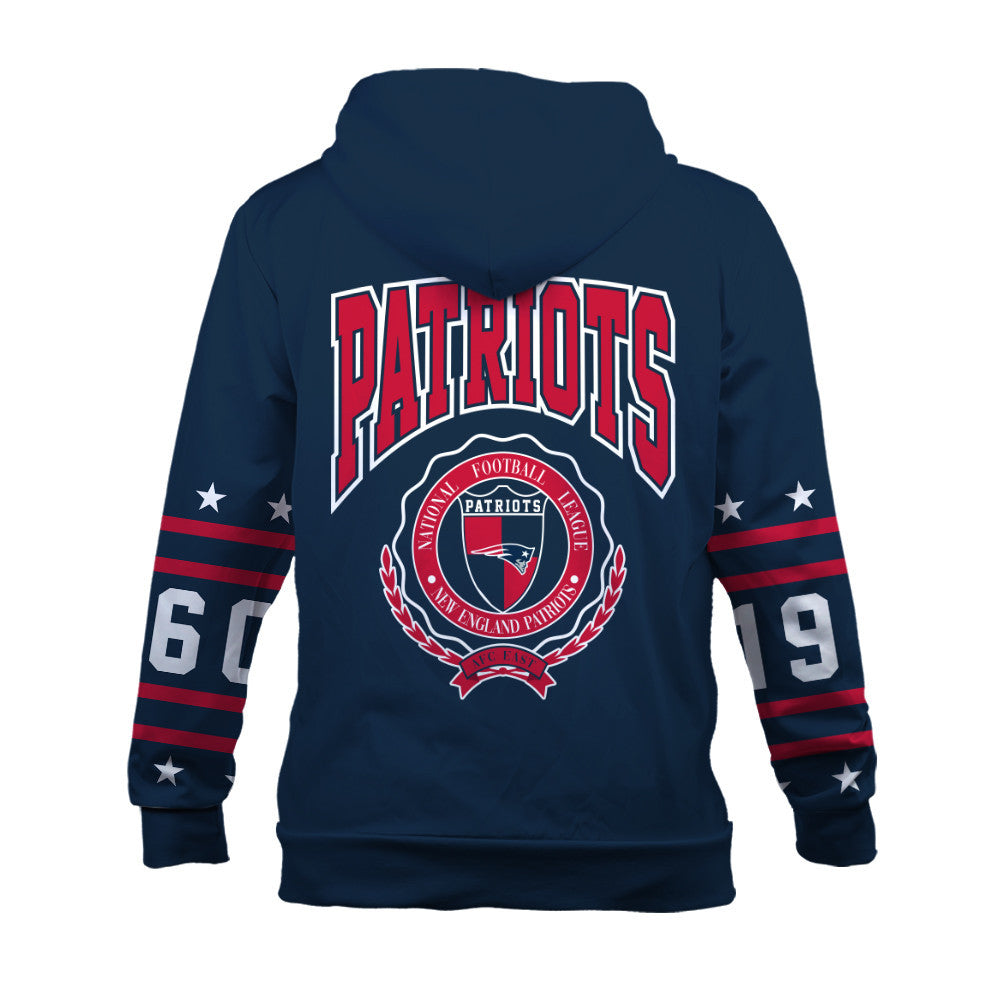 New England Patriots Striped Rib-Knit Design & Foundation Anniversary Graphics 3D Hoodie