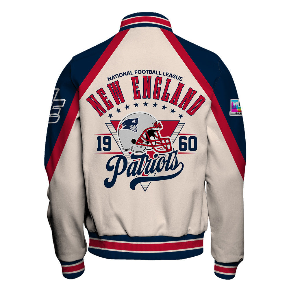 New England Patriots Premium 2025 Cream Colorway Varsity Jacket