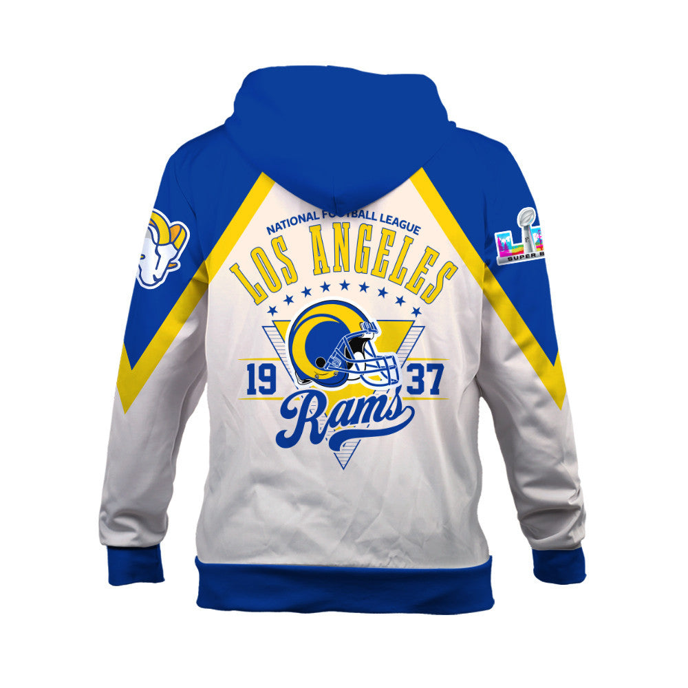 Los Angeles Rams Premium 2025 Cream Colorway 3D Zip Hoodie