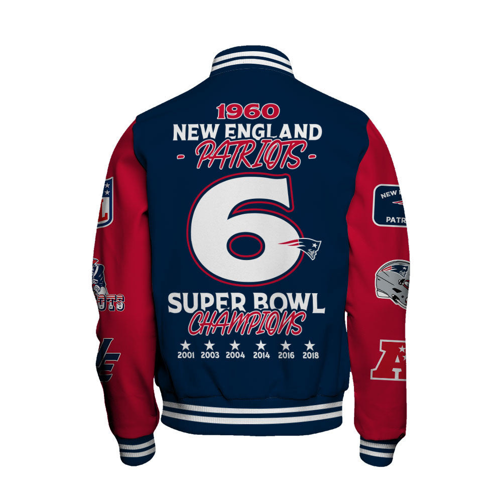 NFL New England Patriots 6X Super Bowl Champions Iconic Design Varsity Jacket