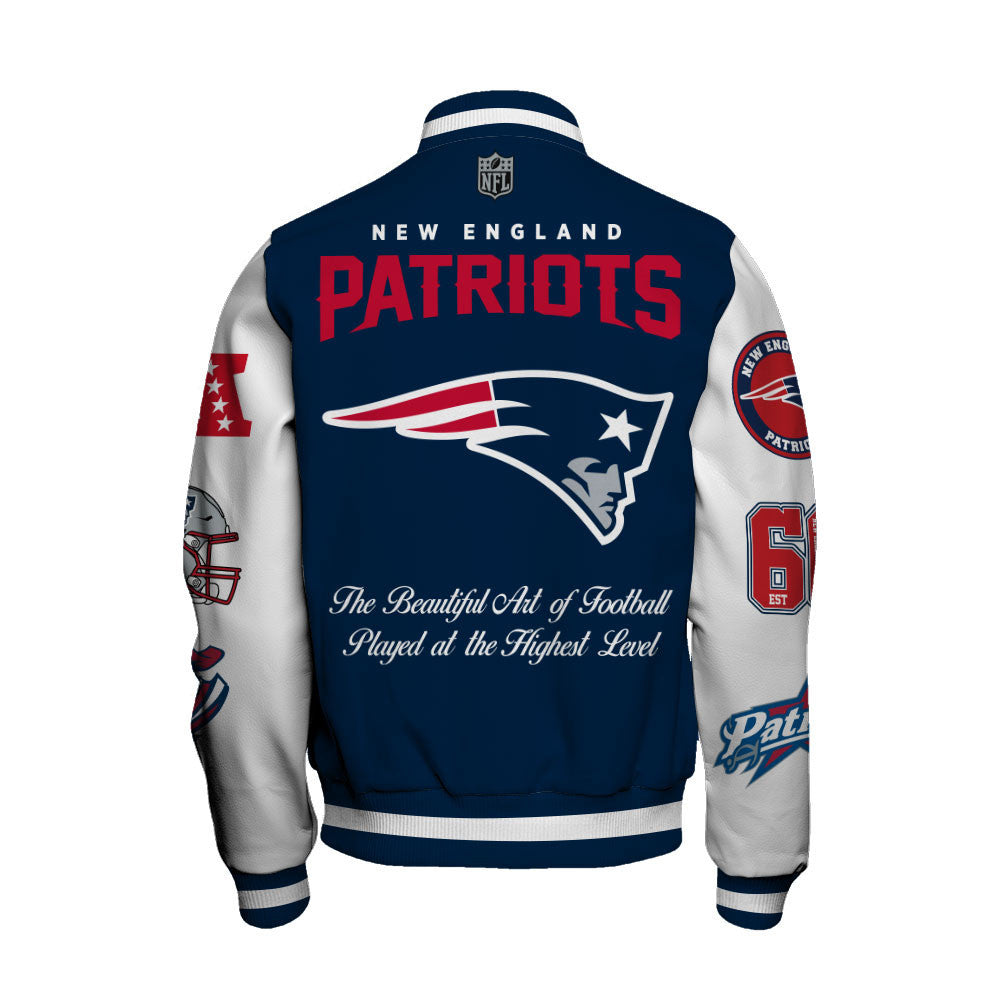 NFL New England Patriots The Beautiful Art of Football Iconic Varsity Jacket