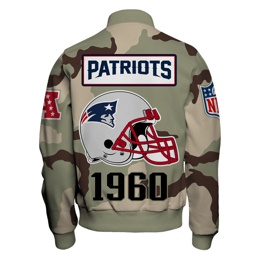 New England Patriots Unique Military Green Design, Large Logo On The Back Varsity Jacket