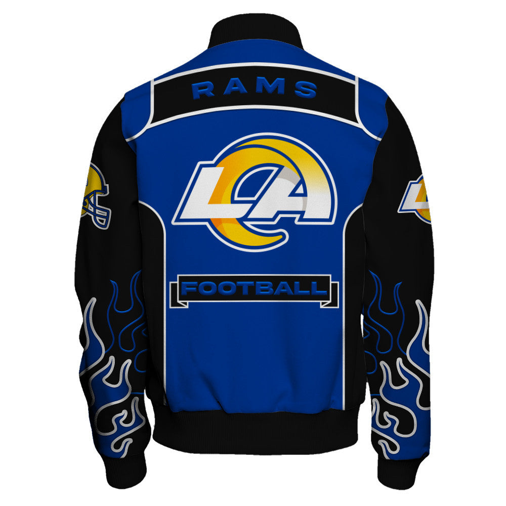 Los Angeles Rams Show Your Passion With The Fiery Design Varsity Jacket