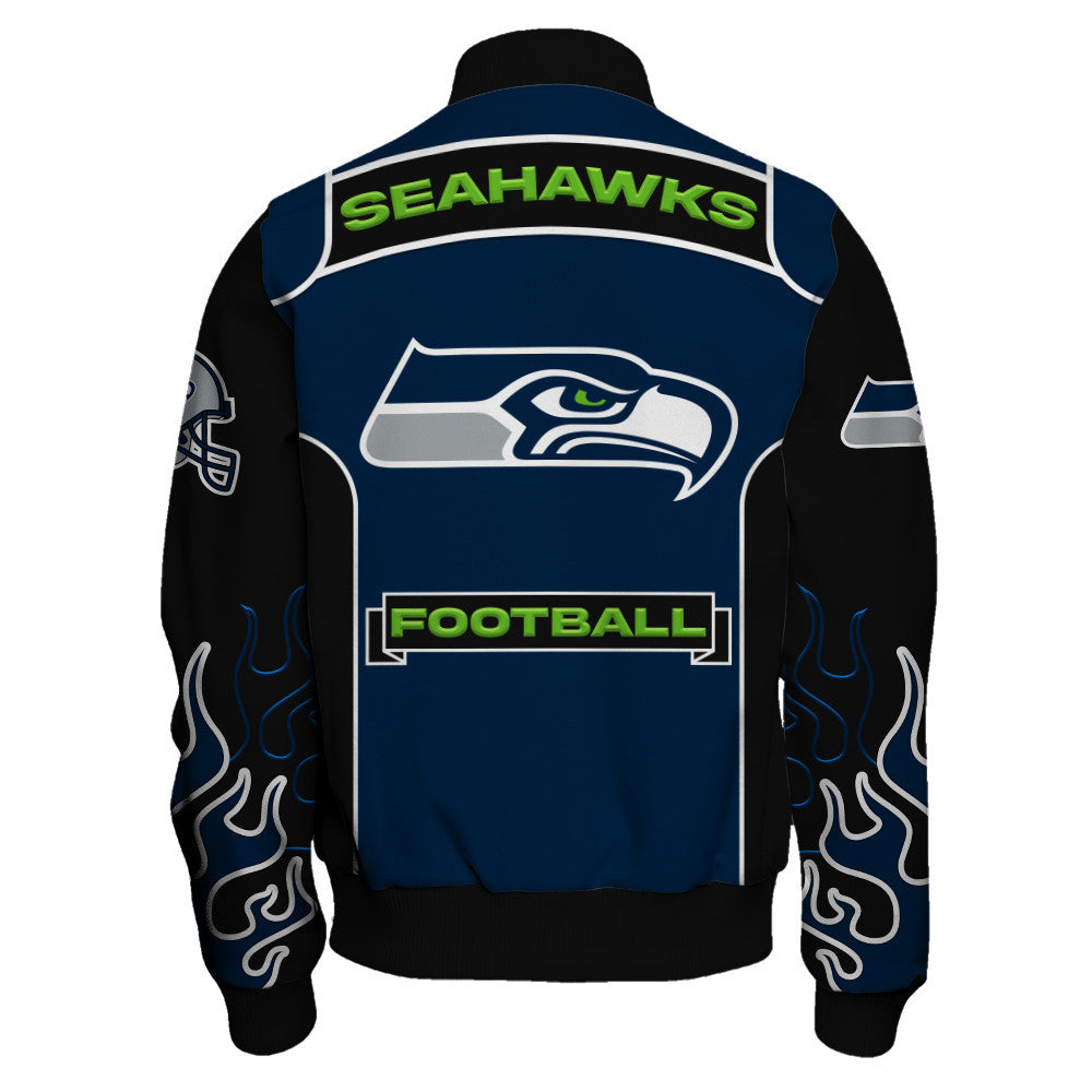 Seattle Seahawks Show Your Passion With The Fiery Design Varsity Jacket