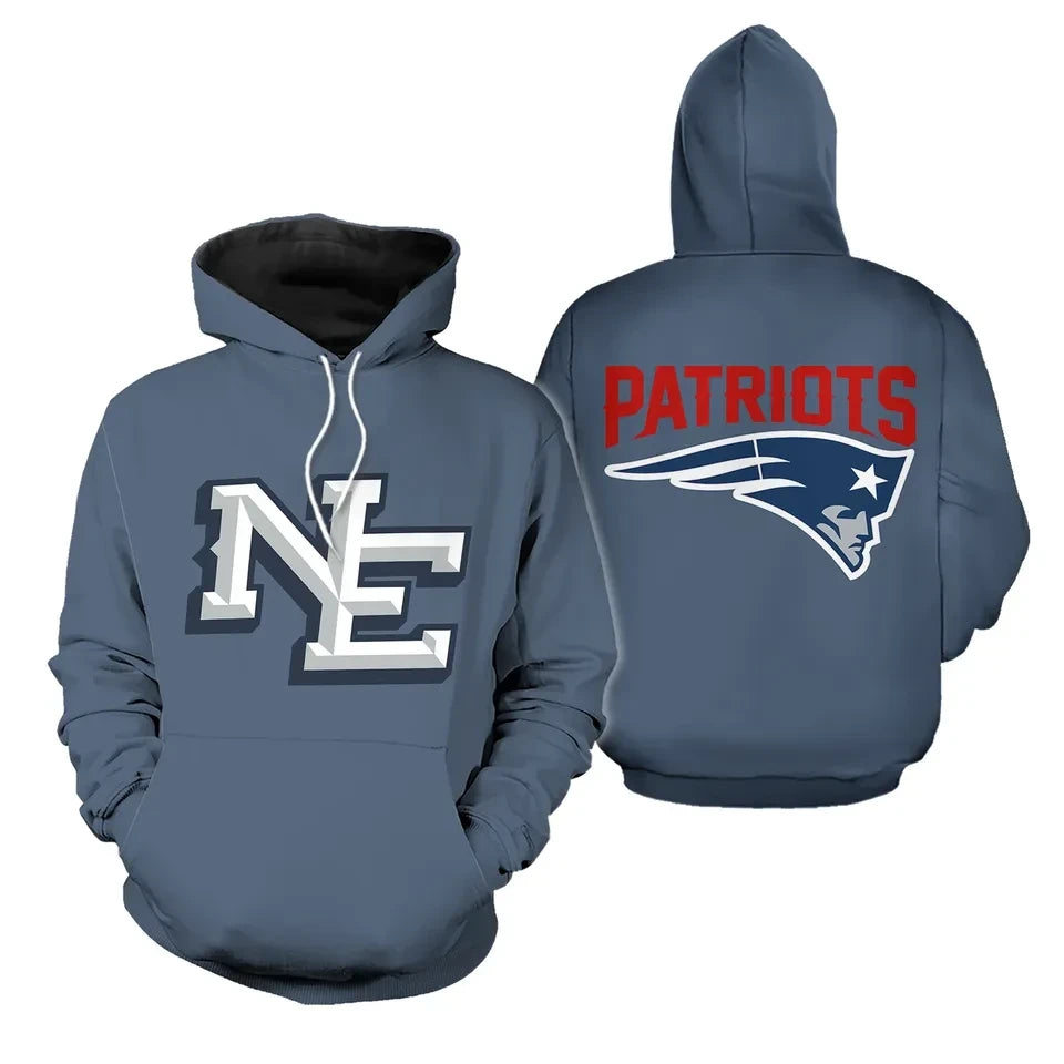 New England Patriots Stylized Initial Front Panel 3D Pullover Hoodie