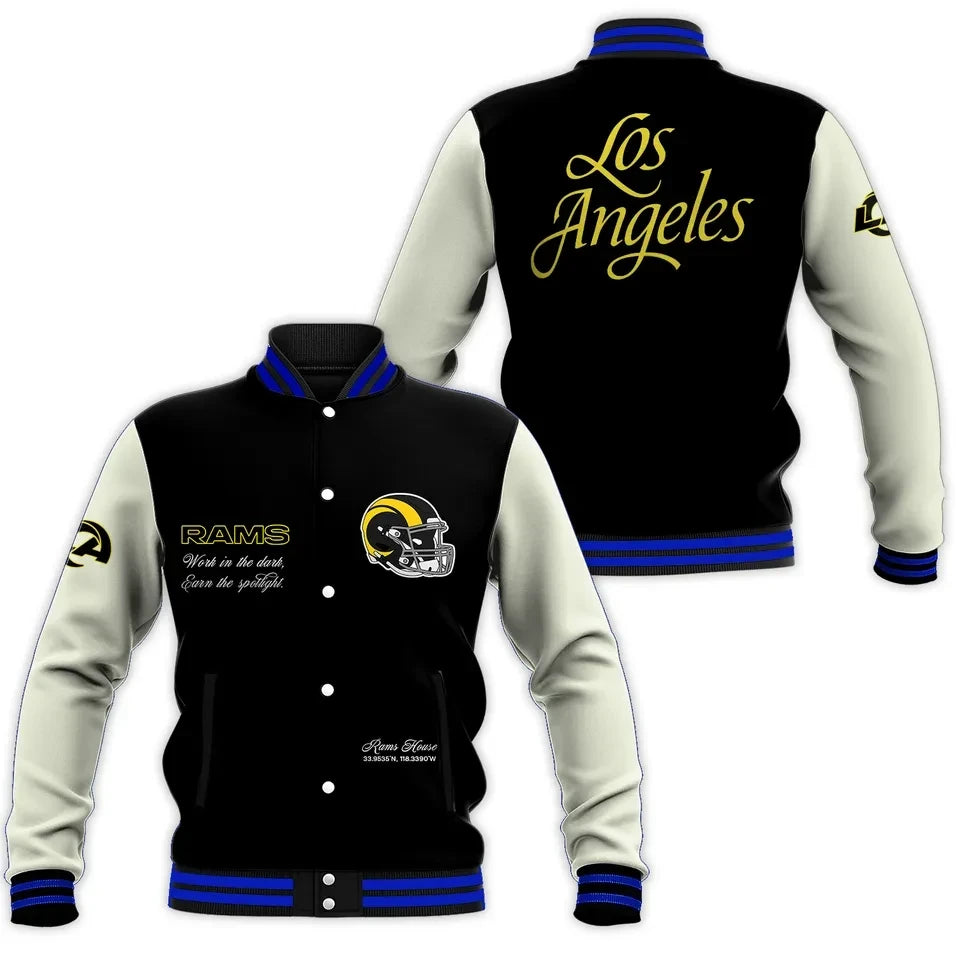 Los Angeles Rams Spotlight Script 3D Baseball Jacket