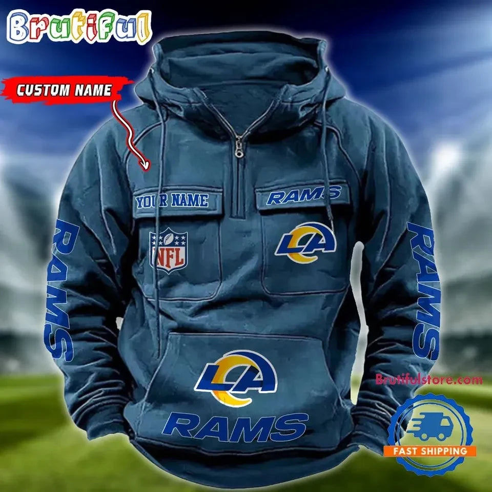 Los Angeles Rams Vertical RAMS Sleeve Text 3D Pullover Hoodie