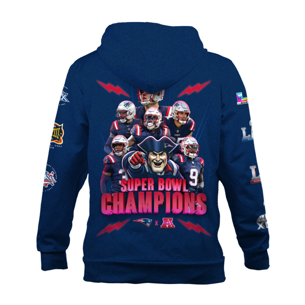 New England Patriots Seattle Bowl LX Champions Design 3D Zip Hoodie