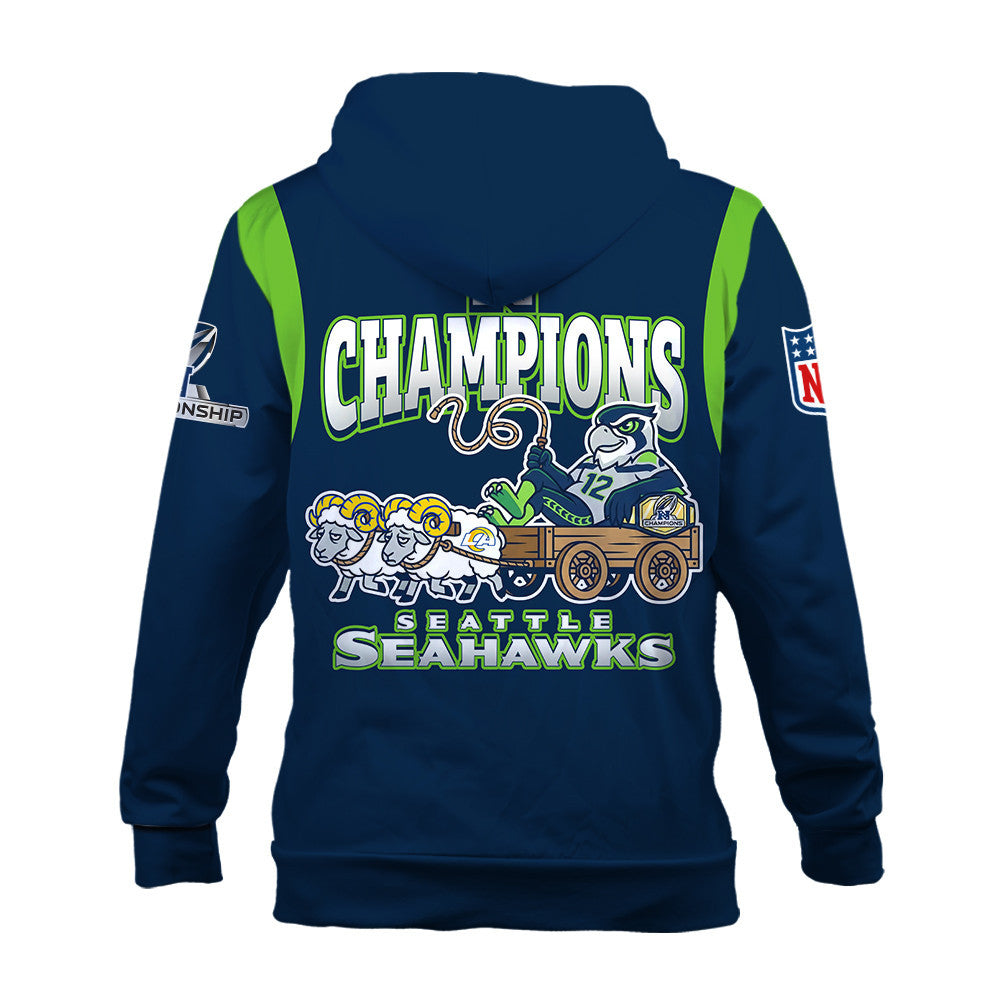 Seattle Seahawks 2025 AFC Champions Built Different 3D Zip Hoodie