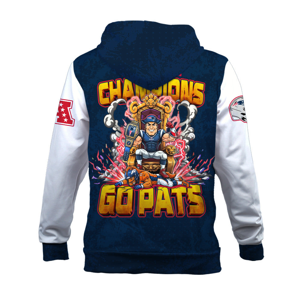 New England Patriots 2025 AFC Champions Mascot Style 3D Hoodie