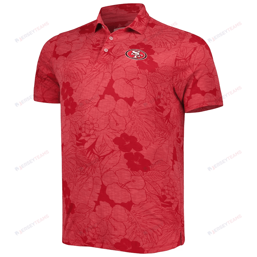 San Francisco 49ers Men Polo Shirt Floral Flowers Pattern Printed - Red