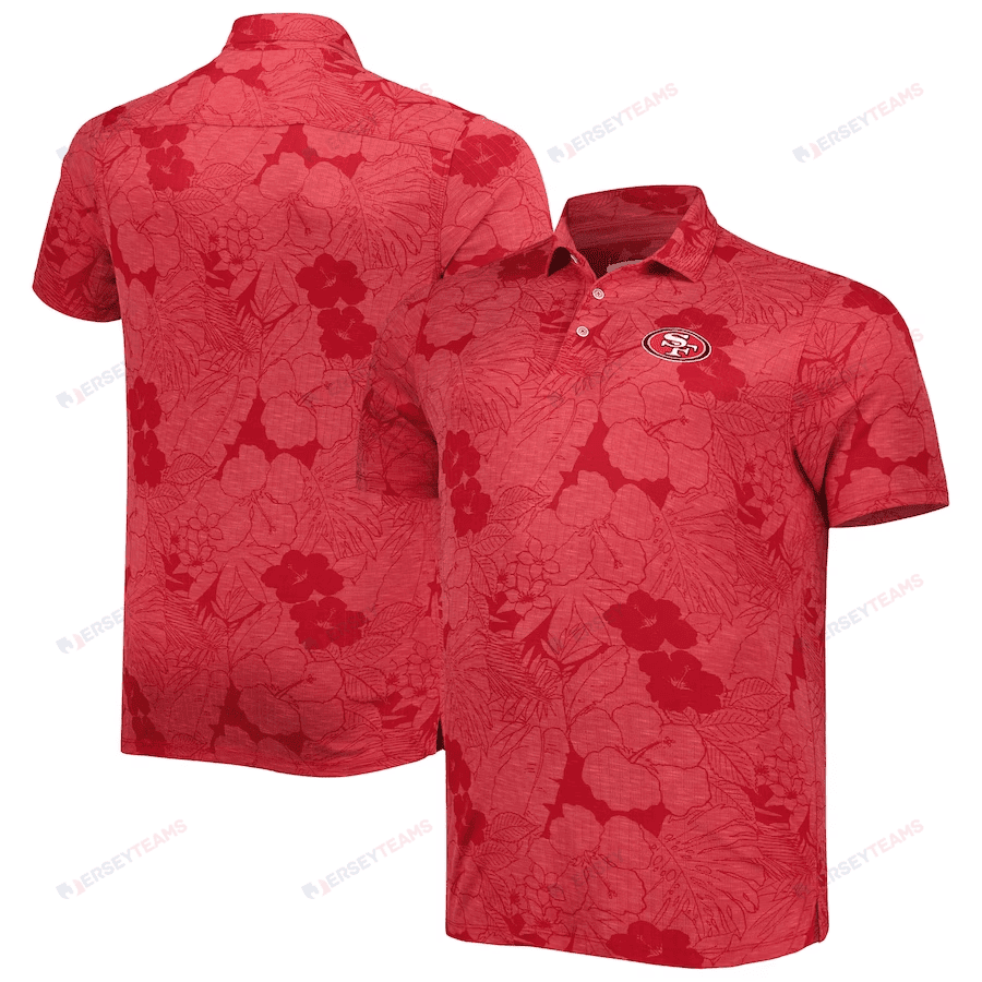 San Francisco 49ers Men Polo Shirt Floral Flowers Pattern Printed - Red