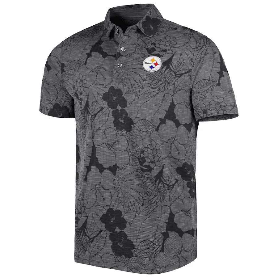Pittsburgh Steelers Men Polo Shirt Floral Flowers Pattern Printed - Black