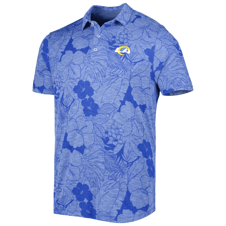 Los Angeles Rams Men Polo Shirt Floral Flowers Pattern Printed - Blue
