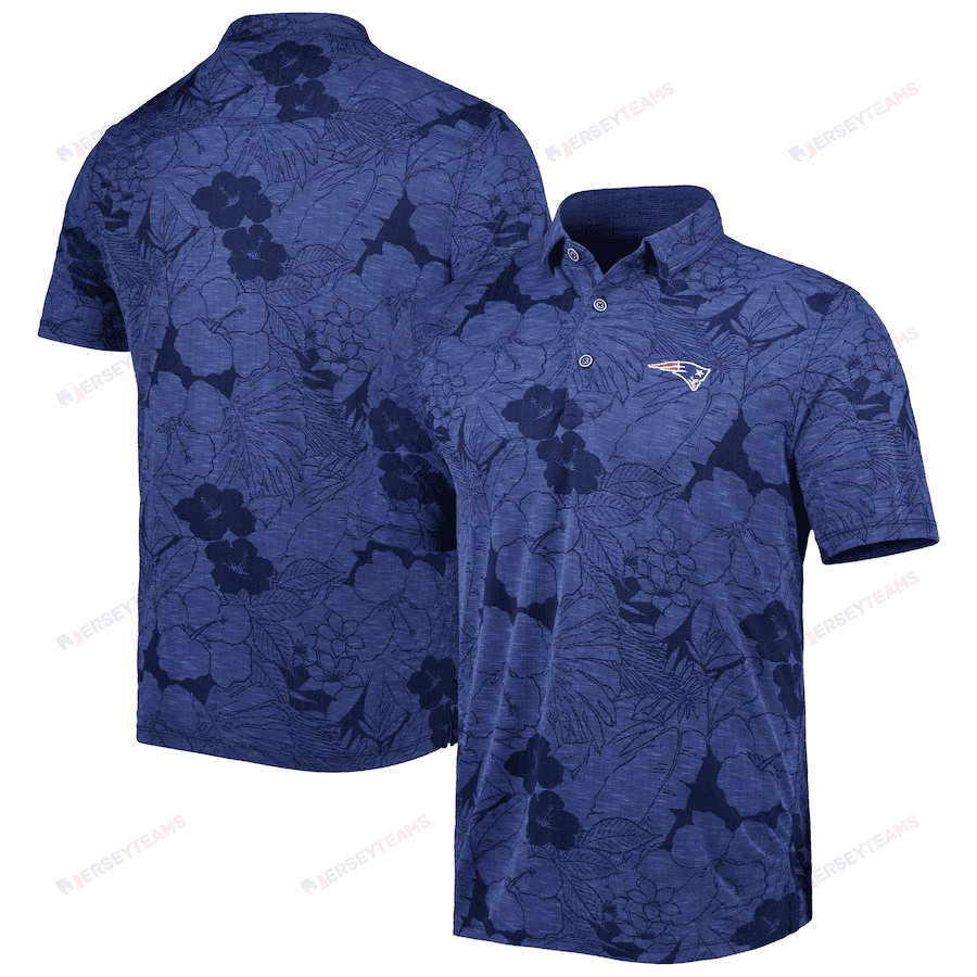 New England Patriots Men Polo Shirt Floral Flowers Pattern Printed - Navy