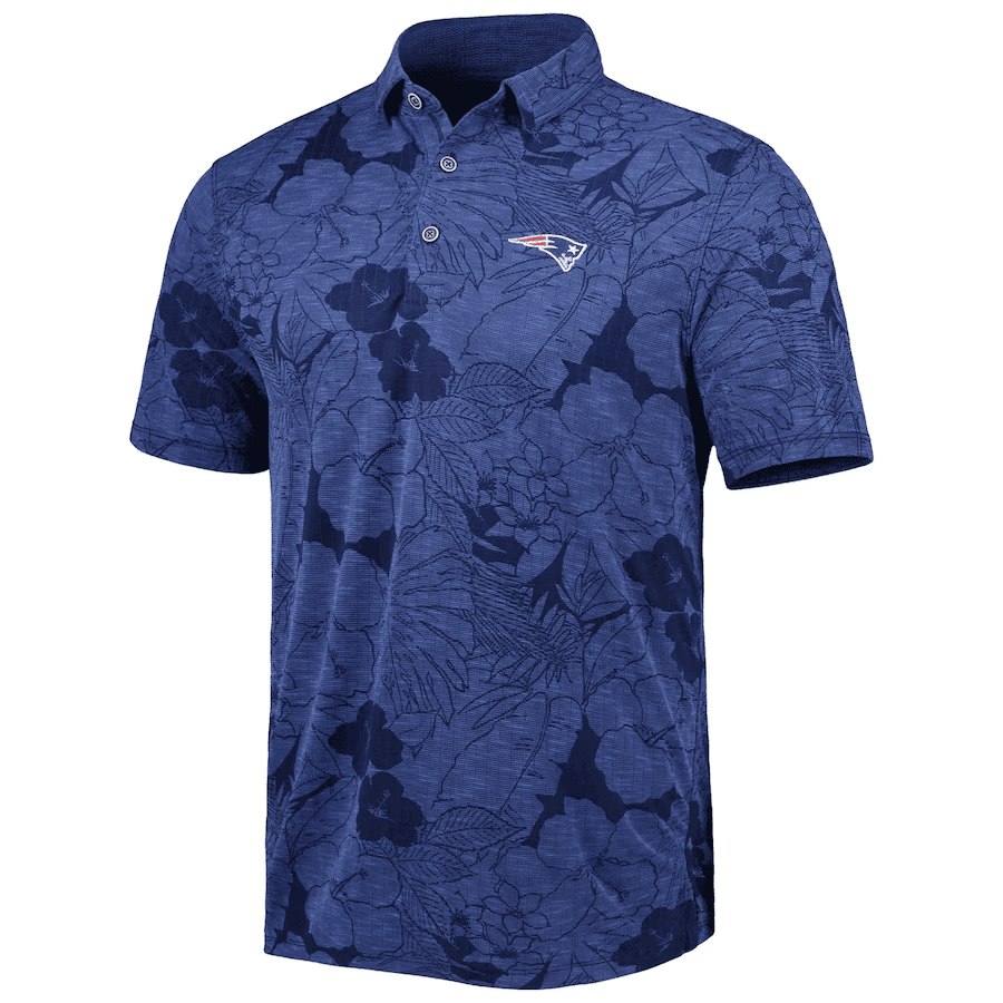 New England Patriots Men Polo Shirt Floral Flowers Pattern Printed - Navy