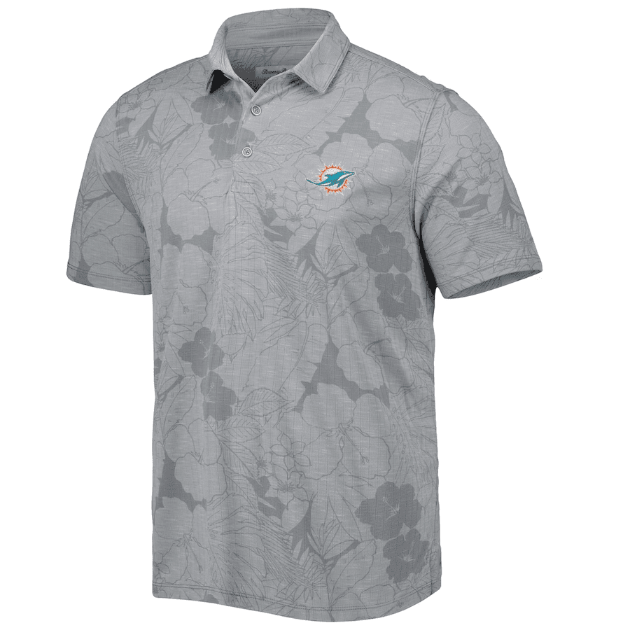 Miami Dolphins Men Polo Shirt Floral Flowers Pattern Printed - Gray