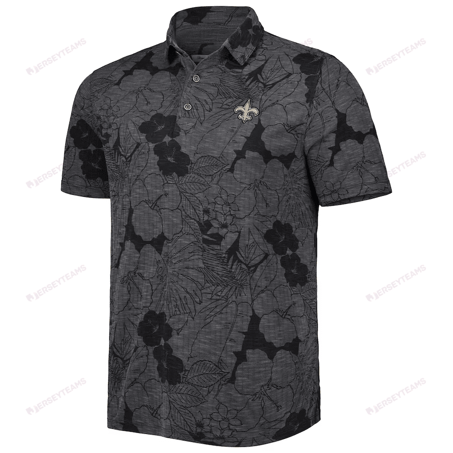 New Orleans Saints Men Polo Shirt Floral Flowers Pattern Printed - Black
