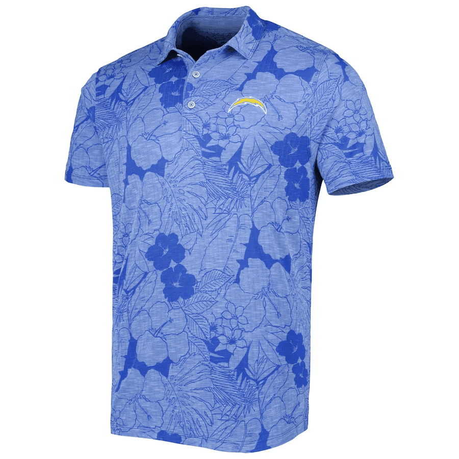 Los Angeles Chargers Men Polo Shirt Floral Flowers Pattern Printed - Blue